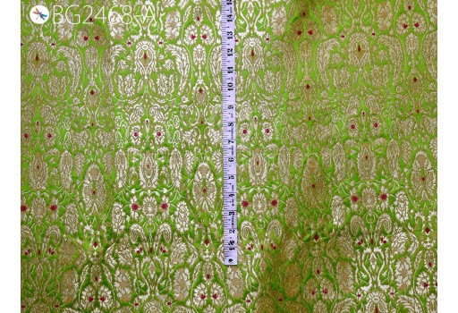Apple Green Banarasi brocade by the yard wedding dress material skirts crafting home decor cushion covers table runner upholstery clutches costumes